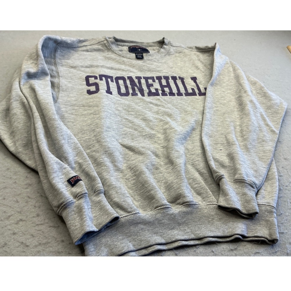 JanSport Stonehill College Sweatshirt Gray Purple Graphic Size S Collegiate